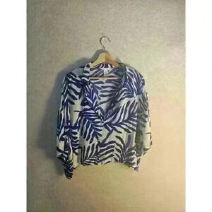 Royal blue print button down blouse